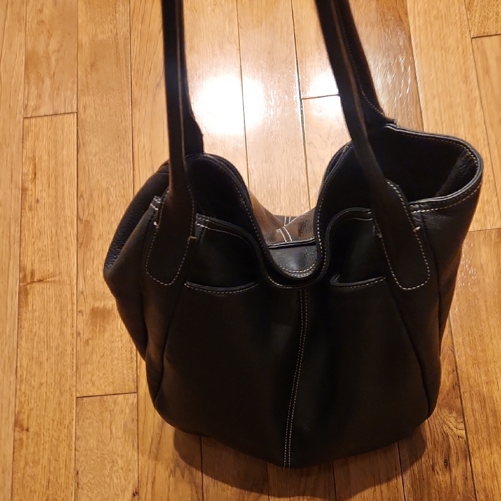 Tignanello Black Genuine  Leather Tote